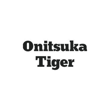 Onitsuka Tiger logo in black bold font on dark background.