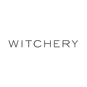 Witchery logo in sleek, black font on a dark background, symbolizing fashion brand identity and elegance.